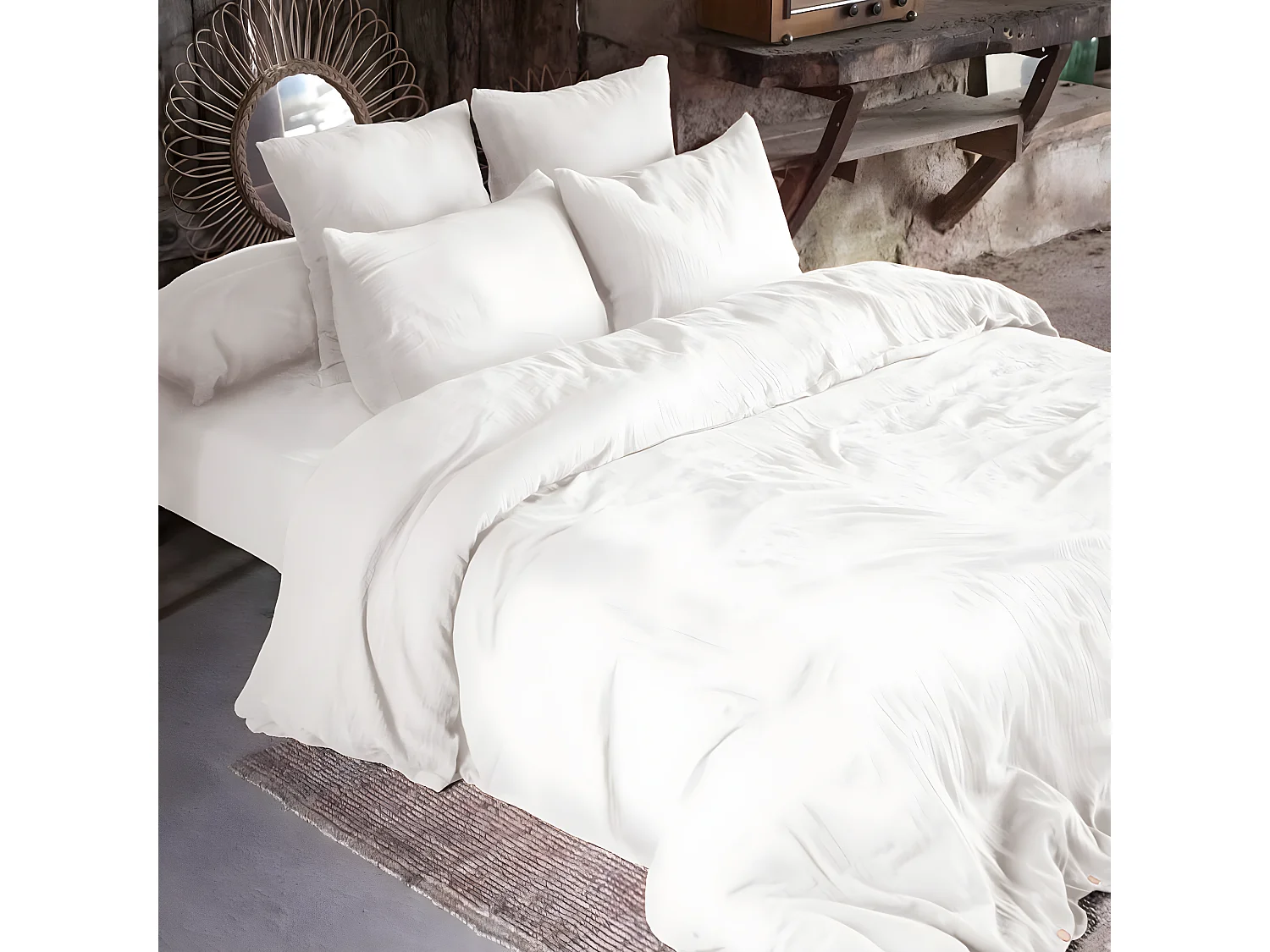 OUREA - Drap Housse 160x200cm Gaze de Coton Chantilly