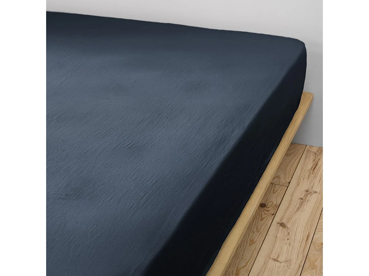 OUREA - Drap Housse 160x200cm Gaze de Coton Minuit