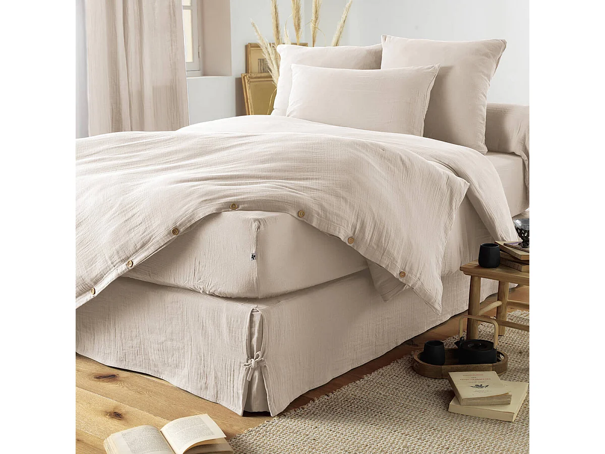 OUREA - Drap Housse 160x200cm Gaze de Coton Pampa