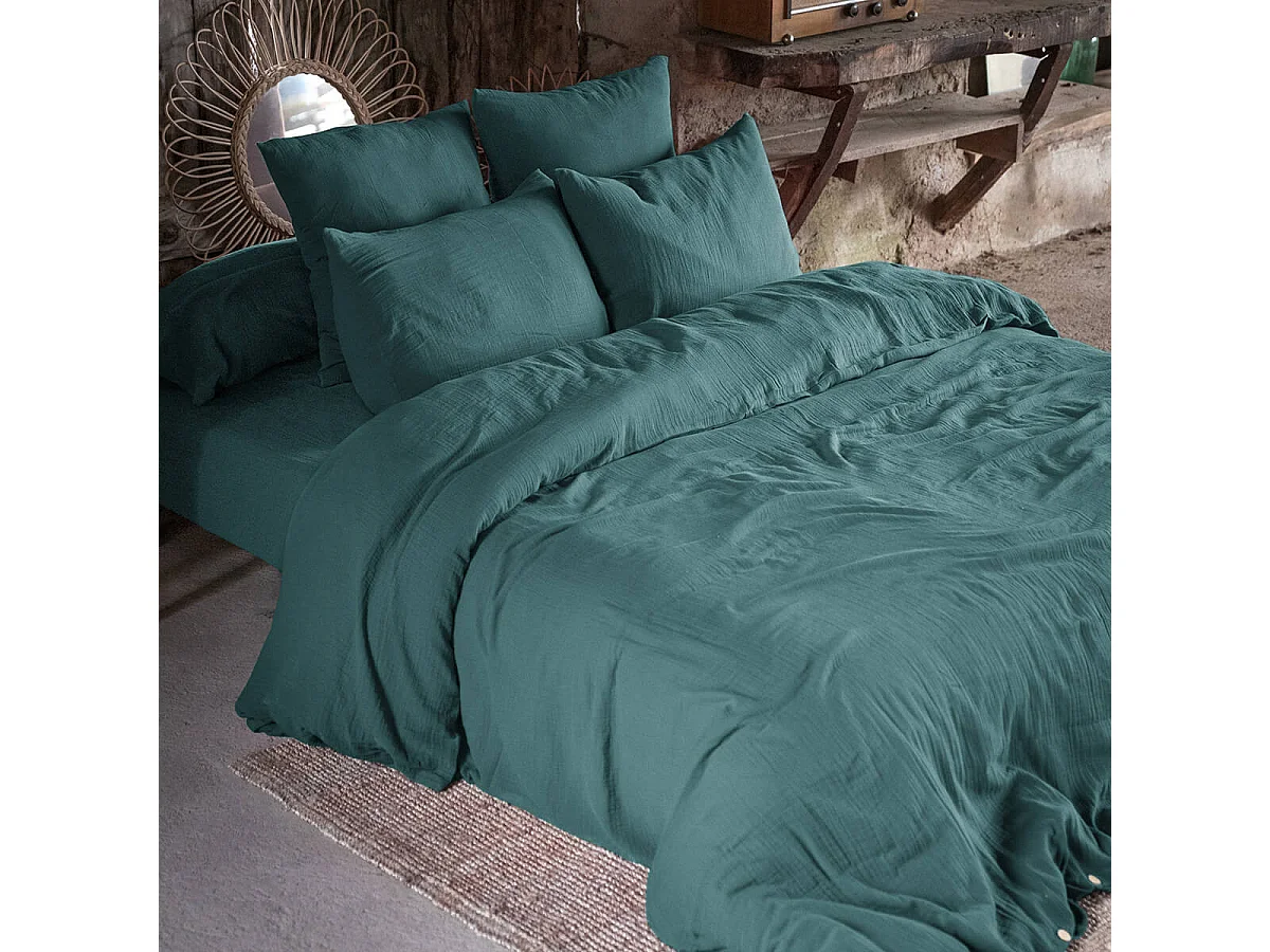 OUREA - Drap Housse 180x200cm Gaze de Coton Canard