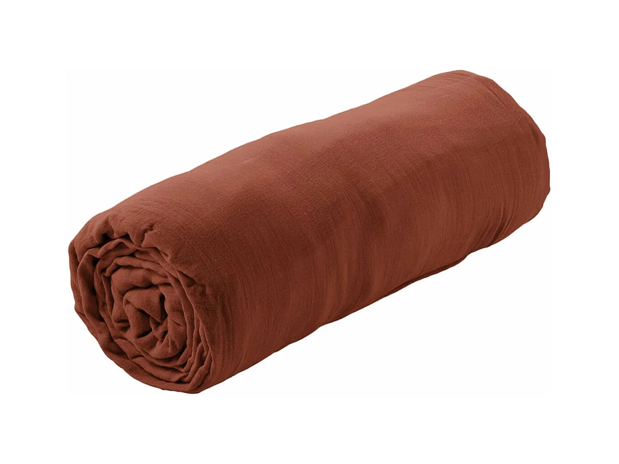 OUREA - Drap Housse 90x190cm Gaze de Coton Terracotta