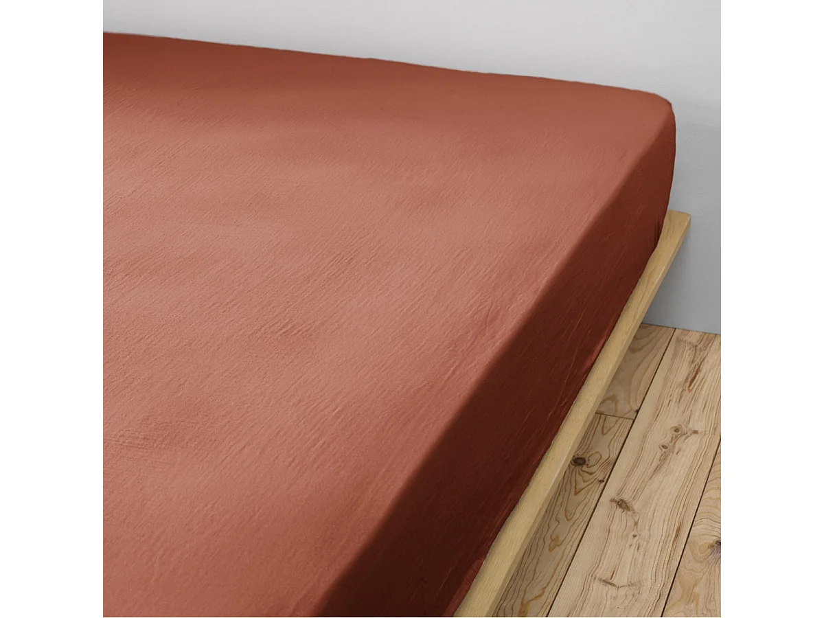 OUREA - Drap Housse 90x190cm Gaze de Coton Terracotta