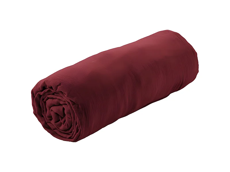 OUREA - Drap Housse 180x200cm Gaze de Coton Lie de Vin