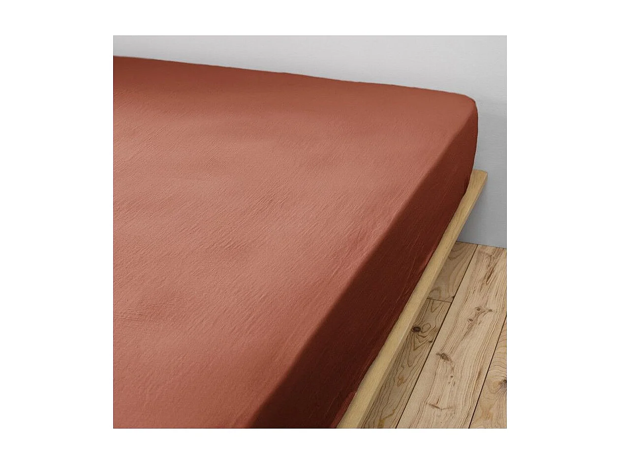 OUREA - Drap Housse 140x190cm Gaze de Coton Terracotta