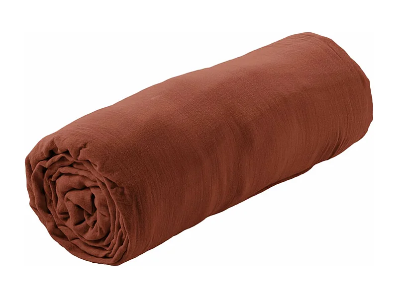 OUREA - Drap Housse 140x190cm Gaze de Coton Terracotta