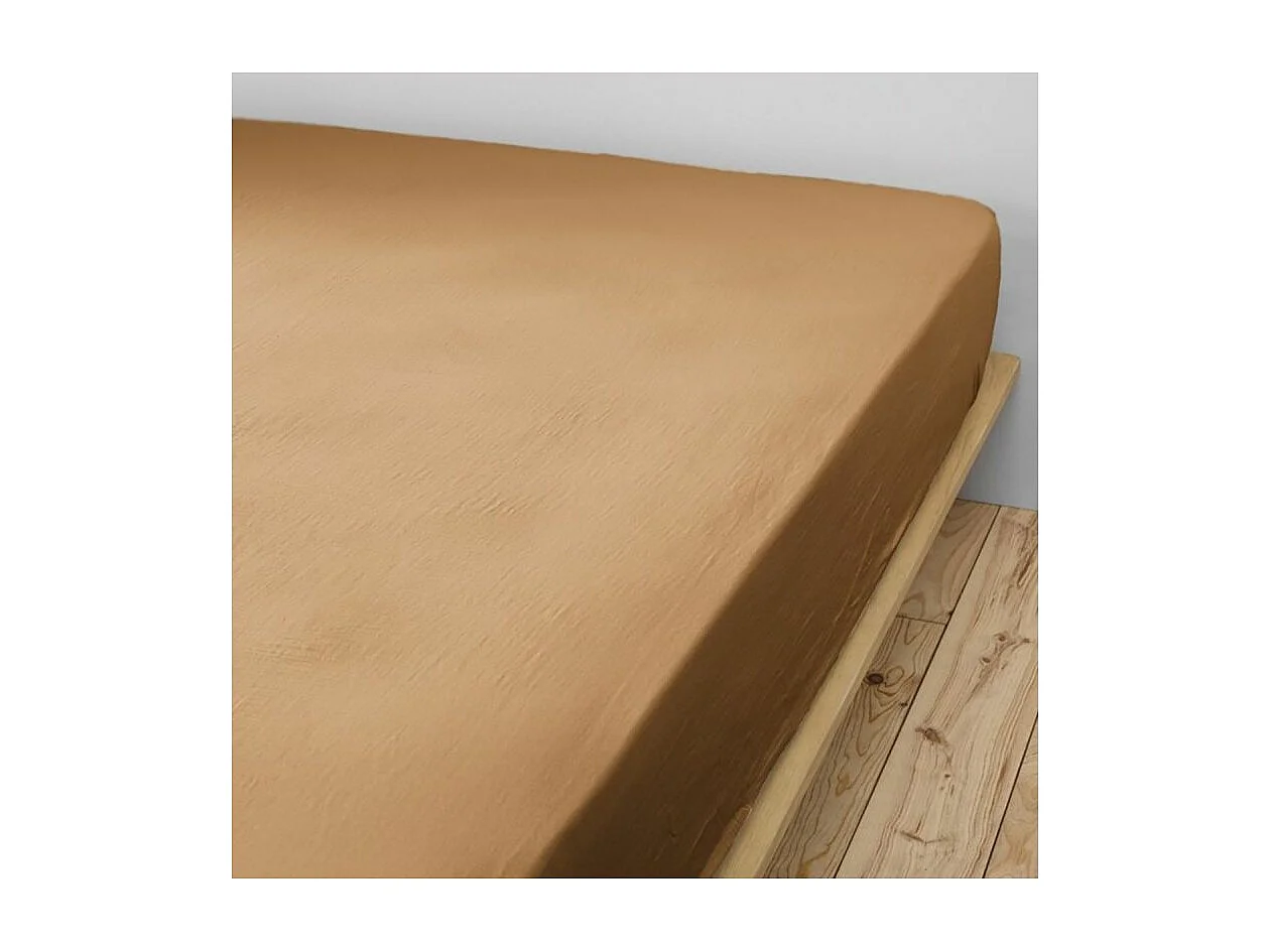 OUREA - Drap Housse 160x200cm Gaze de Coton Camel