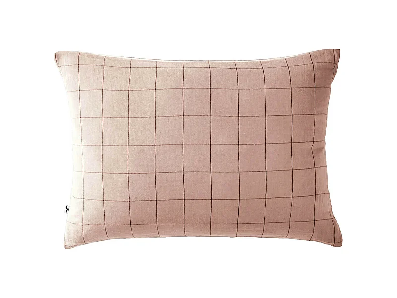 OUREA MOTIF - Taie d'Oreiller 50x70cm Gaze de Coton Guimauve à Grands Carreaux