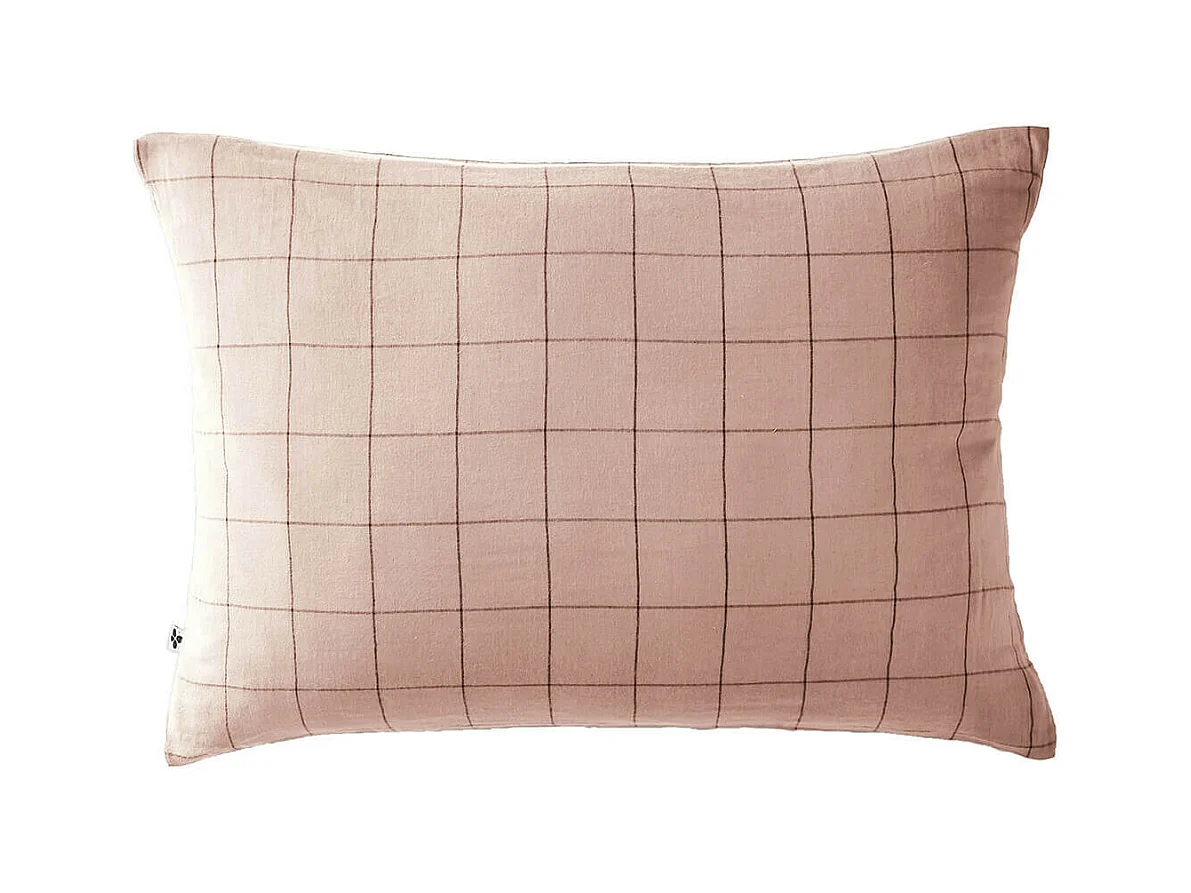 OUREA MOTIF - Taie d'Oreiller 50x70cm Gaze de Coton Guimauve à Grands Carreaux