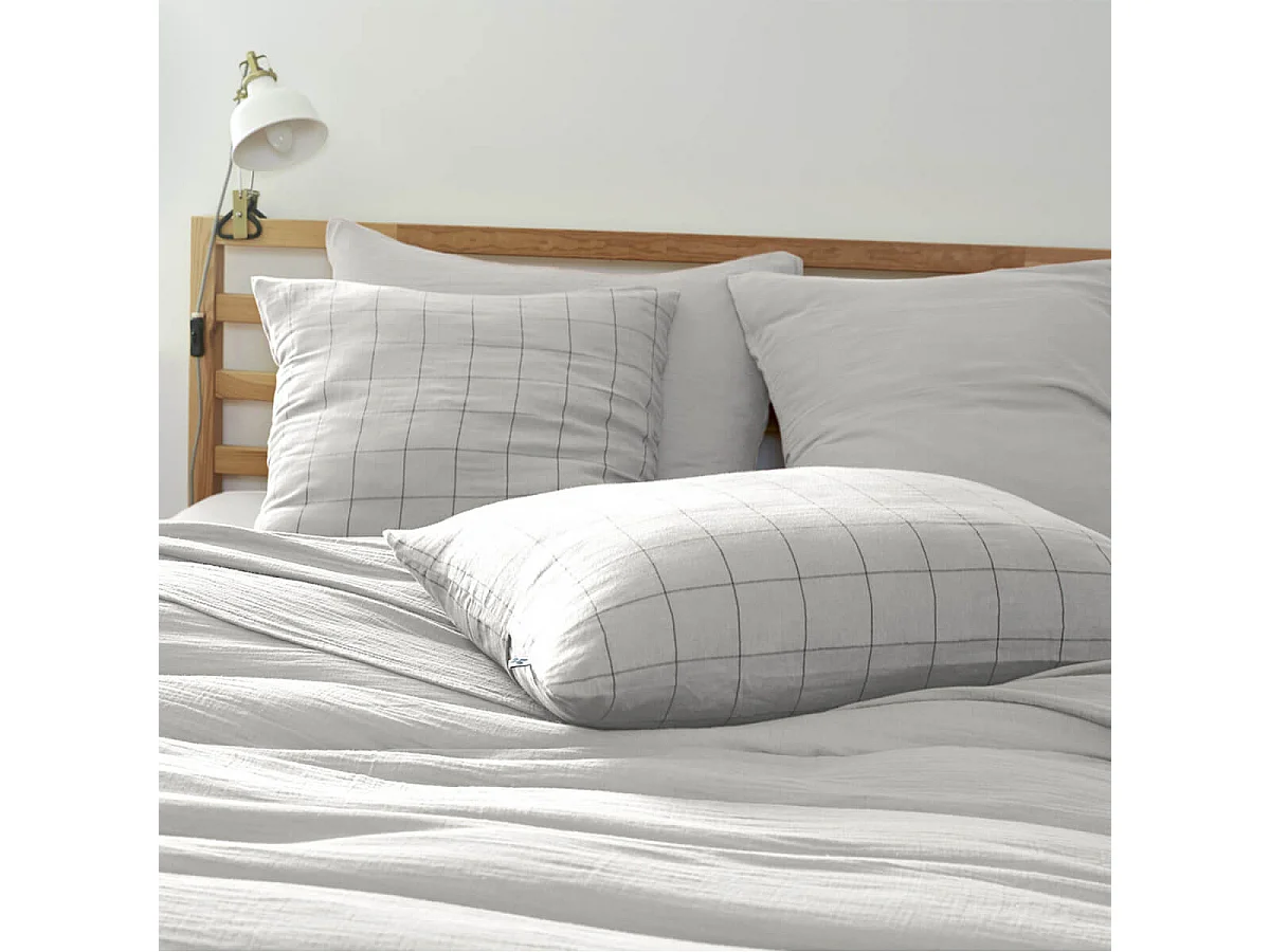 OUREA MOTIF - Taie d'Oreiller 60x60cm Gaze de Coton Nuage à Grands Carreaux