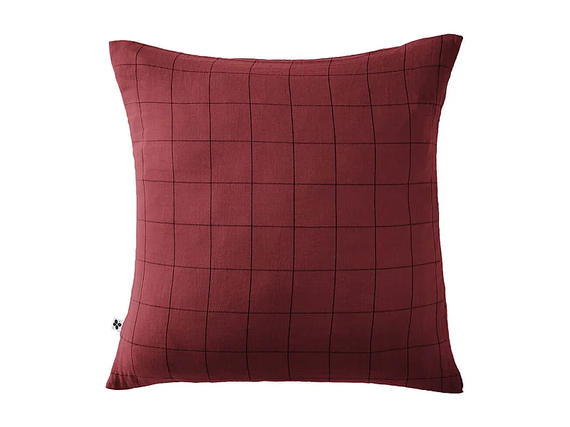 OUREA MOTIF - Taie d'Oreiller 60x60cm Gaze de Coton Lie de Vin à Grands Carreaux