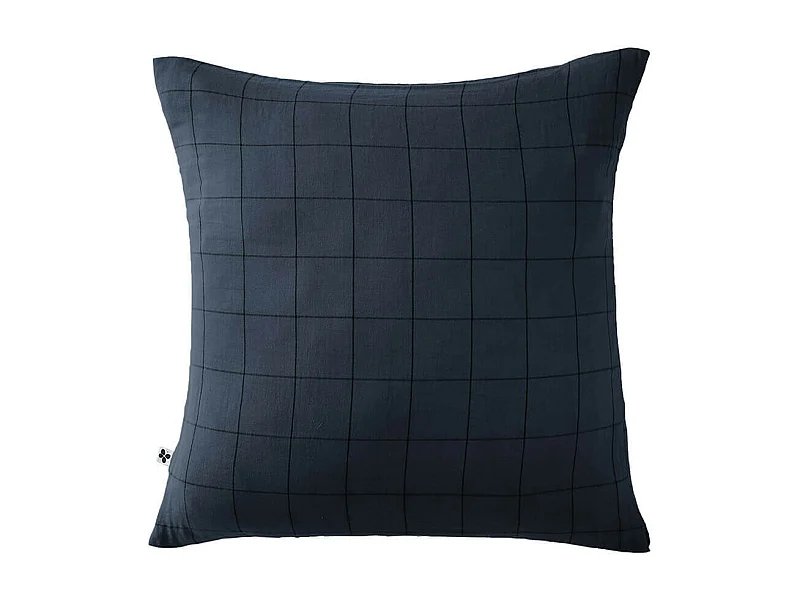 OUREA MOTIF - Taie d'Oreiller 60x60cm Gaze de Coton Minuit à Grands Carreaux