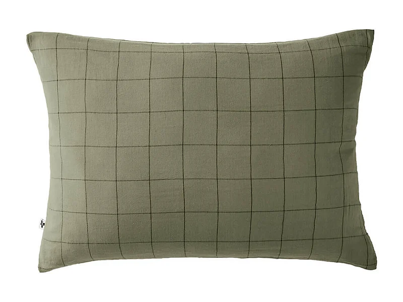 OUREA MOTIF - Taie d'Oreiller 50x70cm Gaze de Coton Romarin à Grands Carreaux