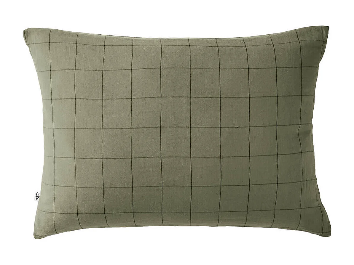 OUREA MOTIF - Taie d'Oreiller 50x70cm Gaze de Coton Romarin à Grands Carreaux