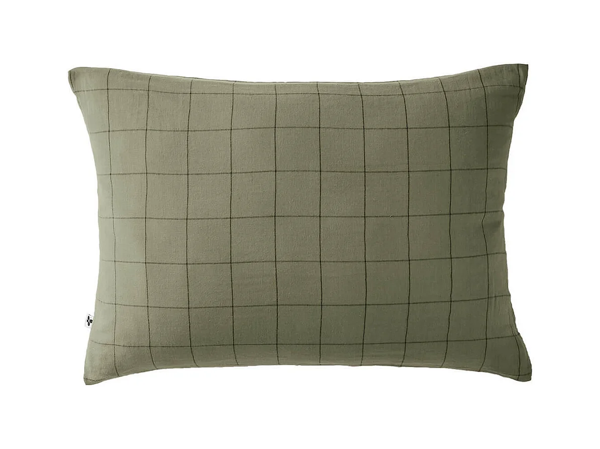 OUREA MOTIF - Taie d'Oreiller 50x70cm Gaze de Coton Romarin à Grands Carreaux
