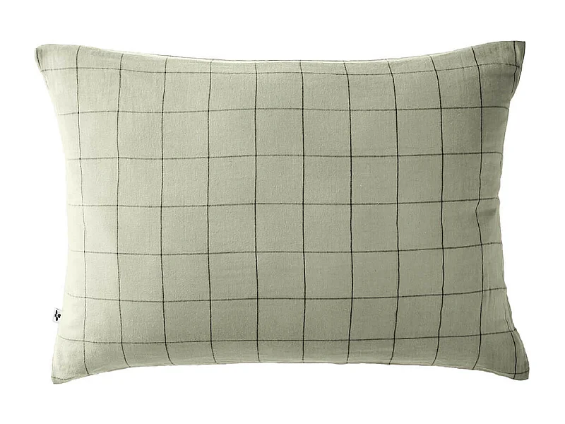 OUREA MOTIF - Taie d'Oreiller 50x70cm Gaze de Coton Vert d'Eau à Grands Carreaux