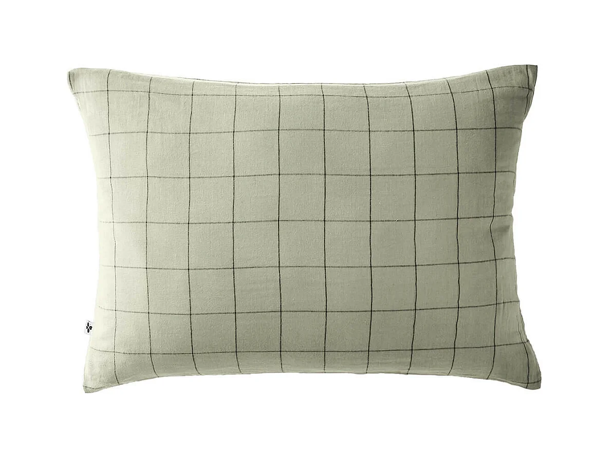 OUREA MOTIF - Taie d'Oreiller 50x70cm Gaze de Coton Vert d'Eau à Grands Carreaux