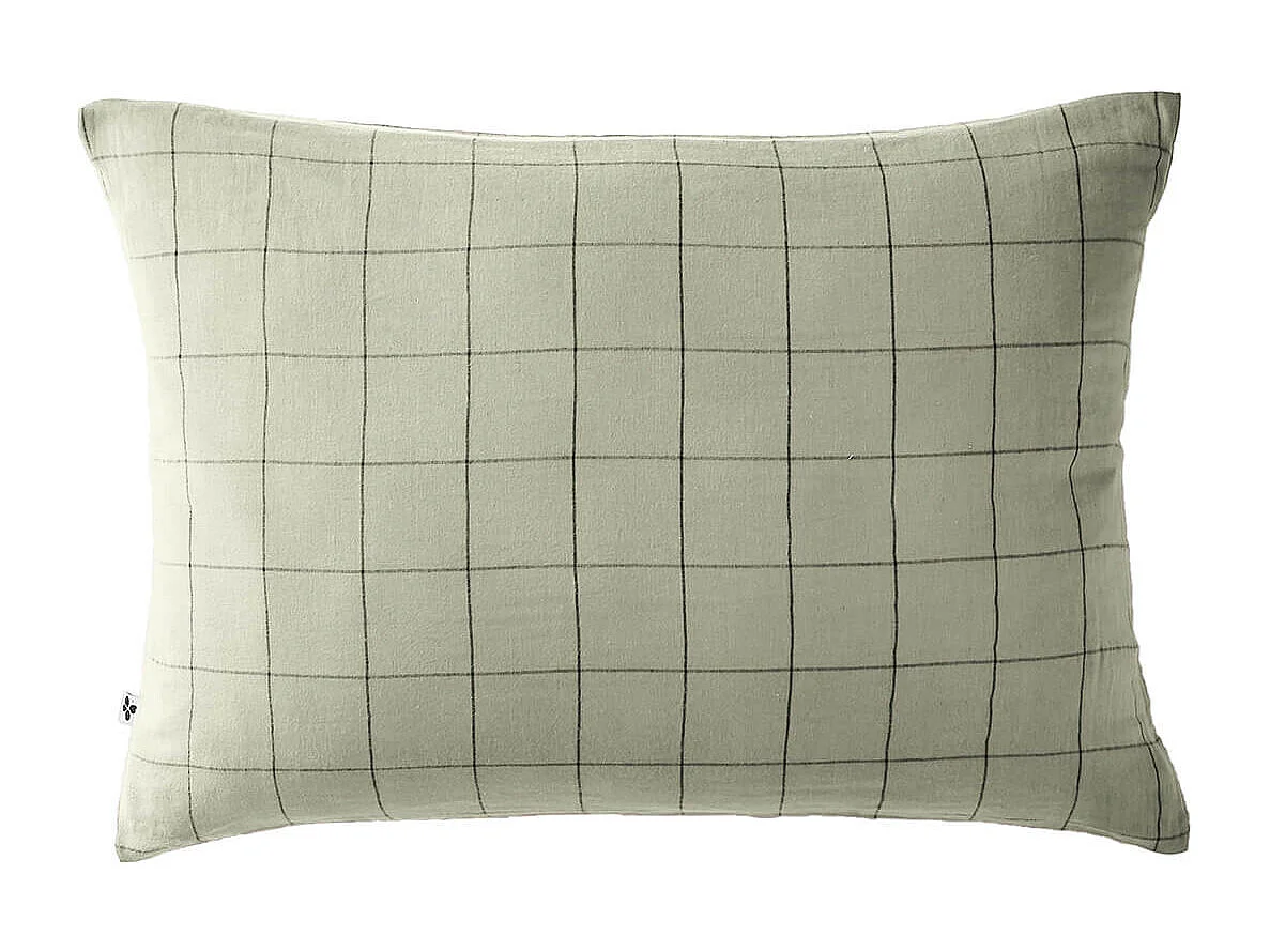 OUREA MOTIF - Taie d'Oreiller 50x70cm Gaze de Coton Vert d'Eau à Grands Carreaux