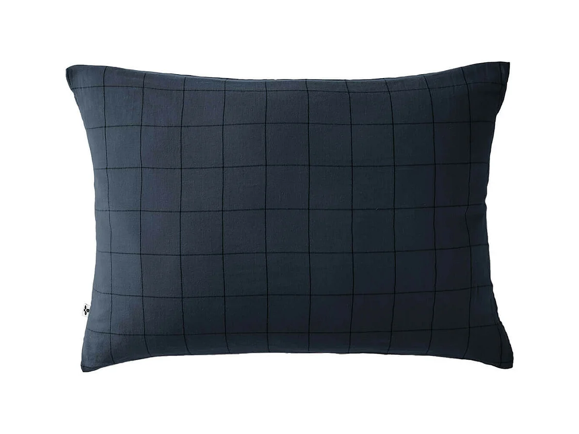 OUREA MOTIF - Taie d'Oreiller 50x70cm Gaze de Coton Minuit à Grands Carreaux