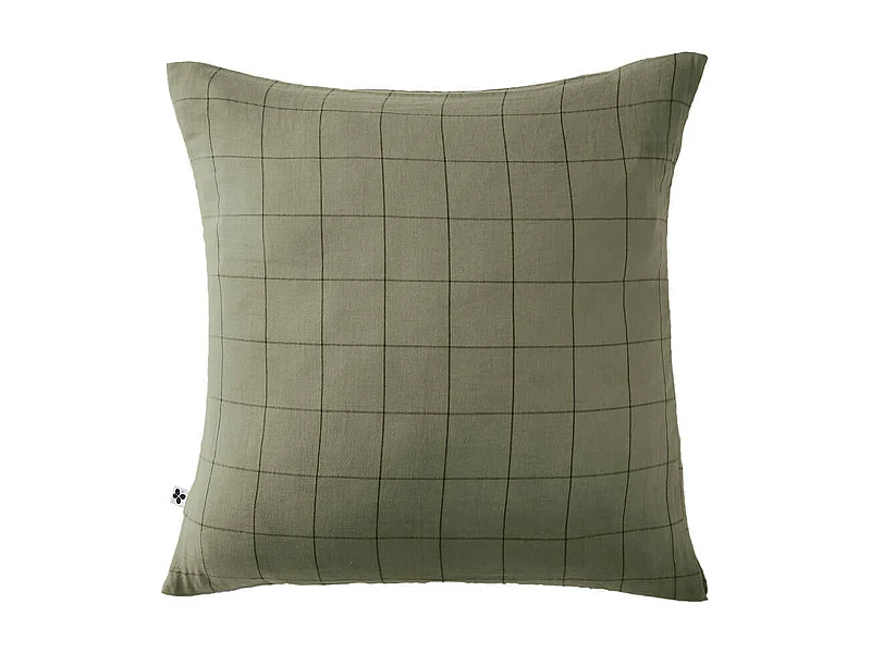 OUREA MOTIF - Taie d'Oreiller 60x60cm Gaze de Coton Romarin à Grands Carreaux