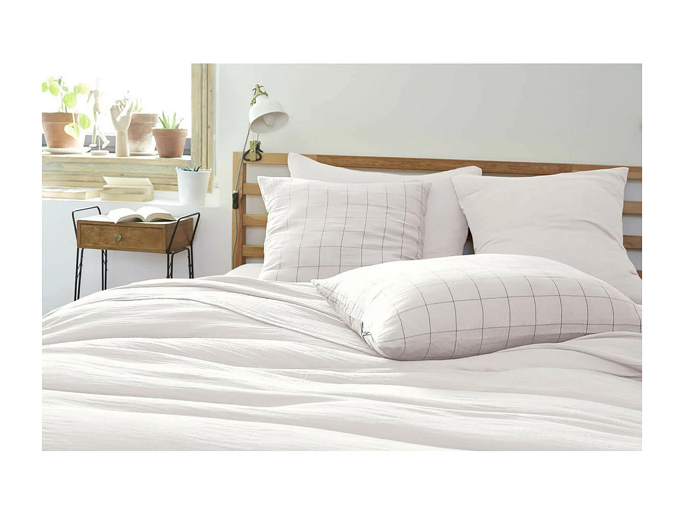 OUREA MOTIF - Taie d'Oreiller 60x60cm Gaze de Coton Chantilly à Grands Carreaux