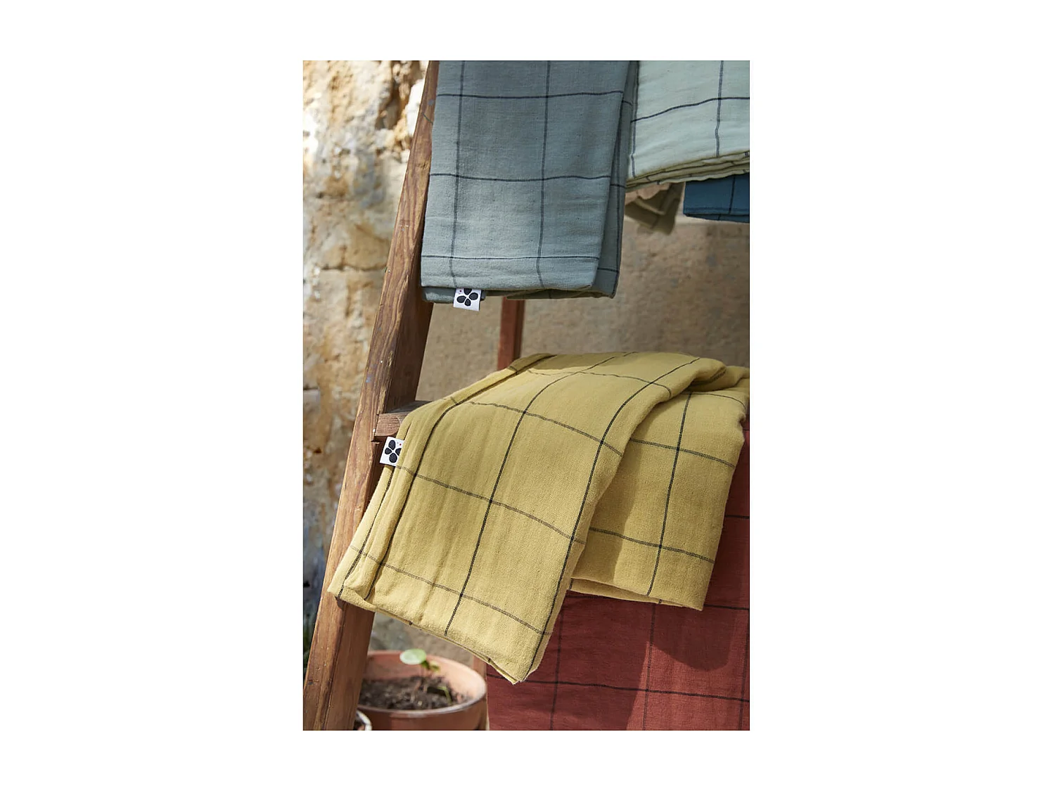 OUREA MOTIF - Taie d'Oreiller 60x60cm Gaze de Coton Chantilly à Grands Carreaux