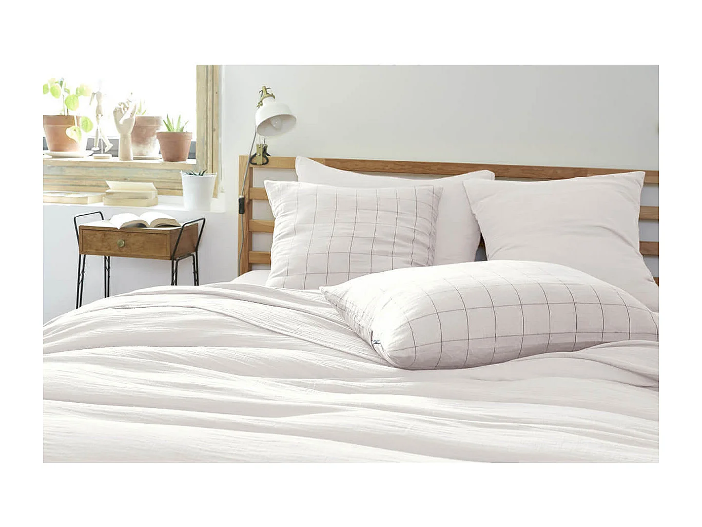 OUREA MOTIF - Taie d'Oreiller 50x70cm Gaze de Coton Chantilly à Grands Carreaux