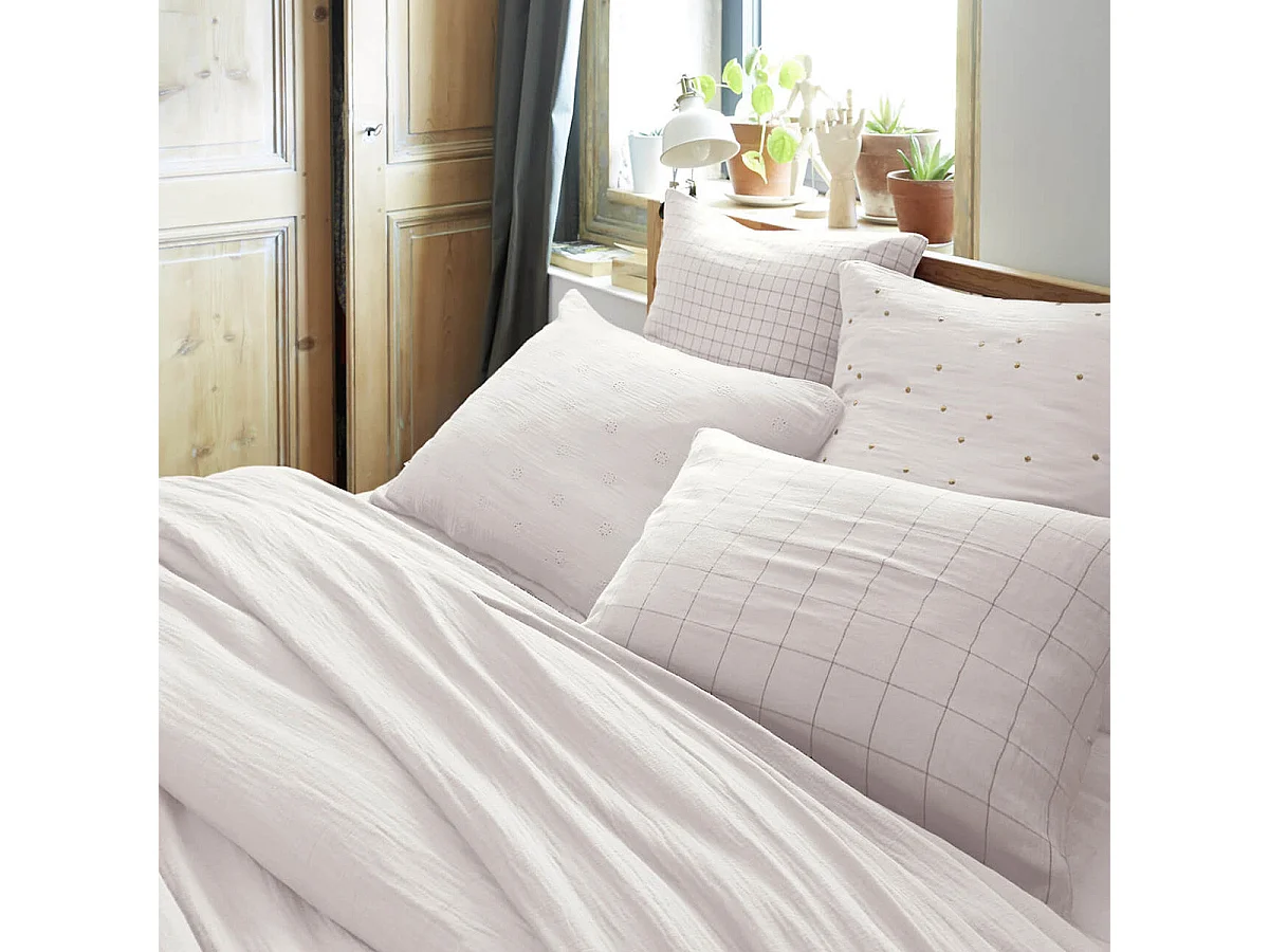 OUREA MOTIF - Taie d'Oreiller 50x70cm Gaze de Coton Chantilly à Grands Carreaux