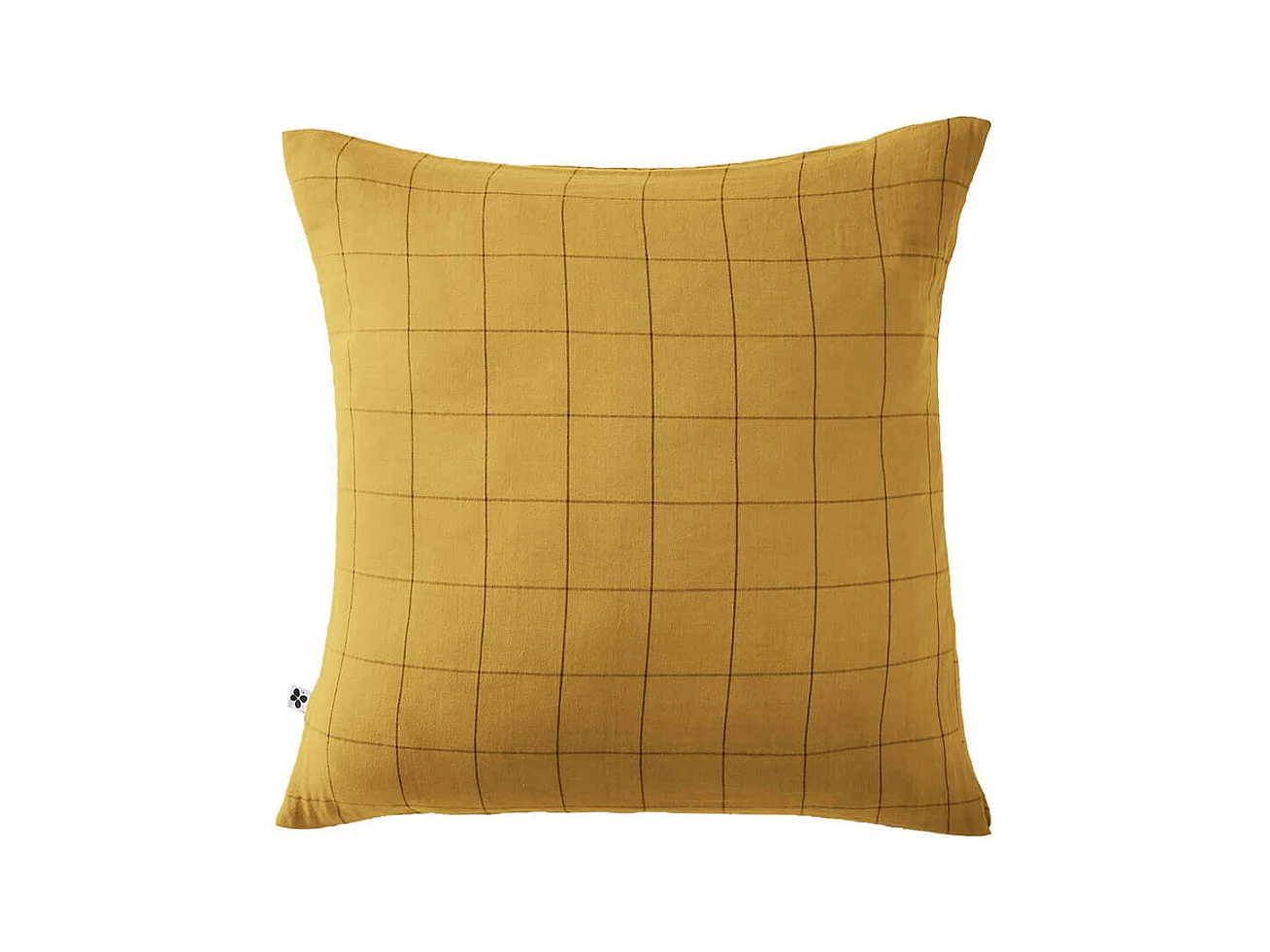 OUREA MOTIF - Taie d'Oreiller 60x60cm Gaze de Coton Safran à Grands Carreaux