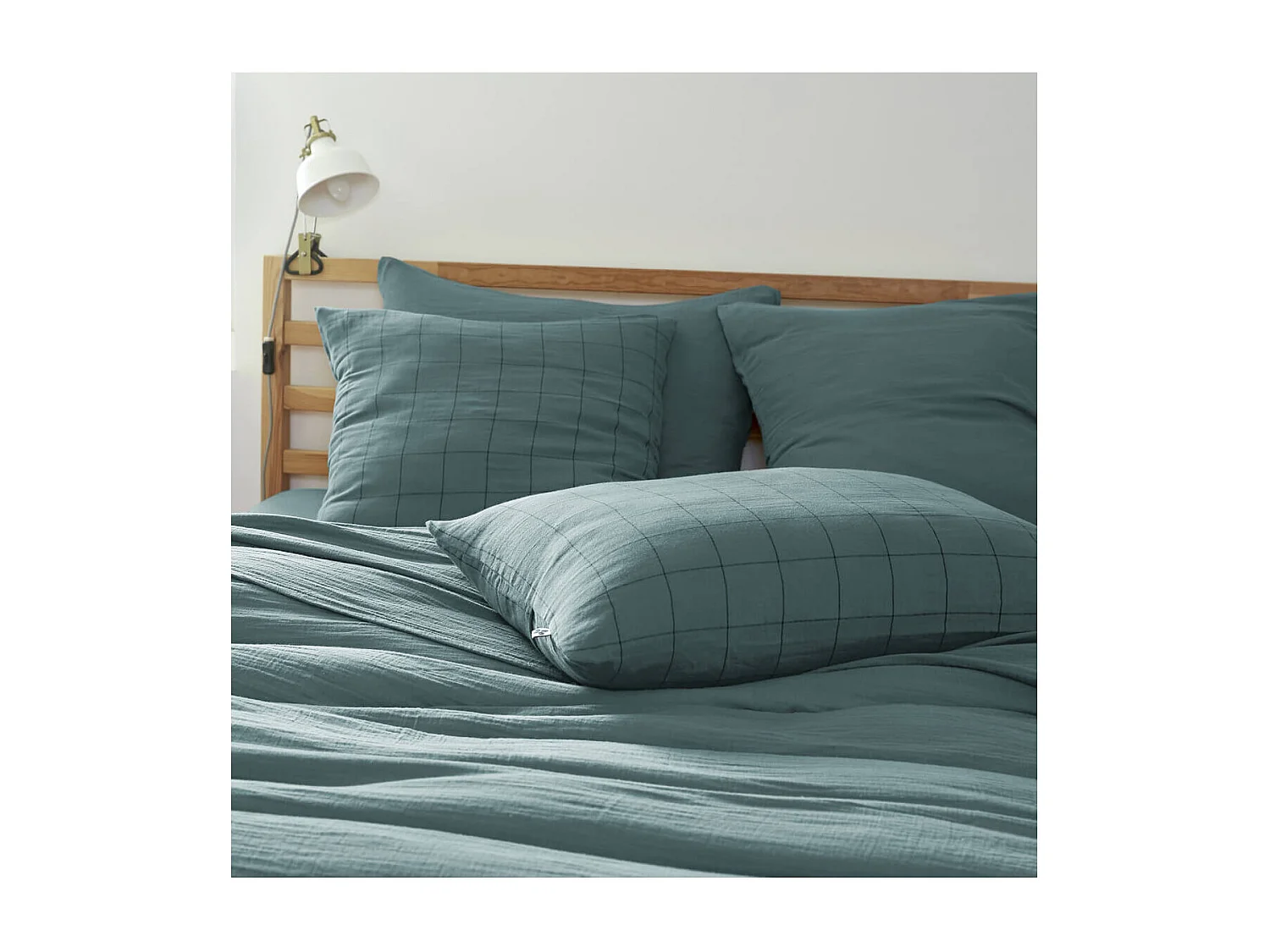 OUREA MOTIF - Taie d'Oreiller 50x70cm Gaze de Coton Canard à Grands Carreaux