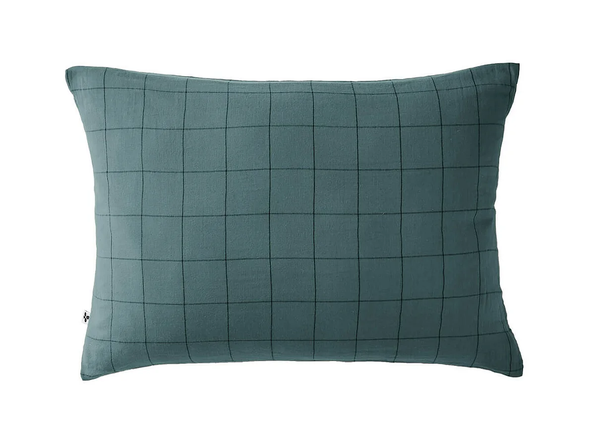 OUREA MOTIF - Taie d'Oreiller 50x70cm Gaze de Coton Canard à Grands Carreaux
