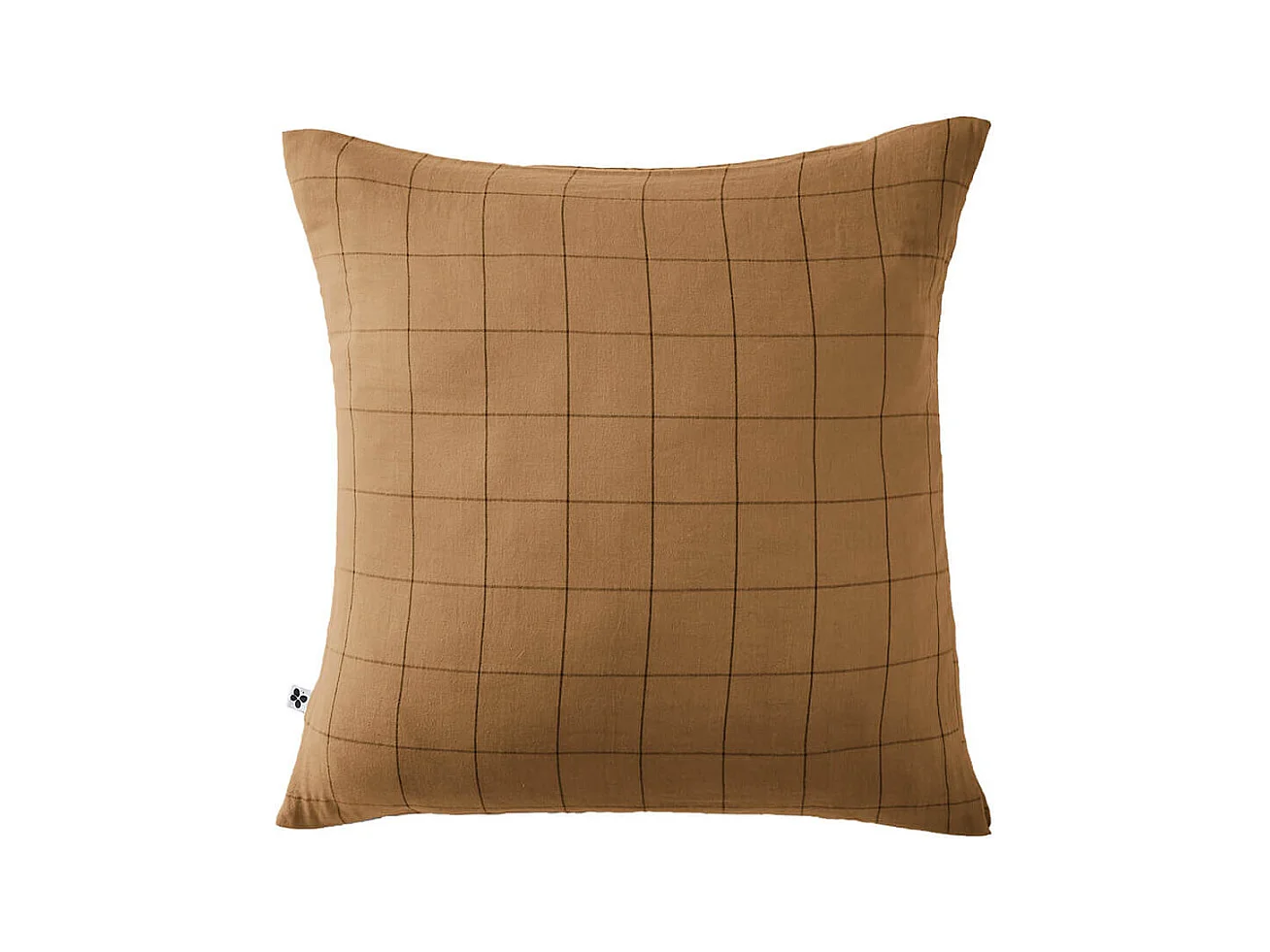 OUREA MOTIF - Taie d'Oreiller 60x60cm Gaze de Coton Camel à Grands Carreaux
