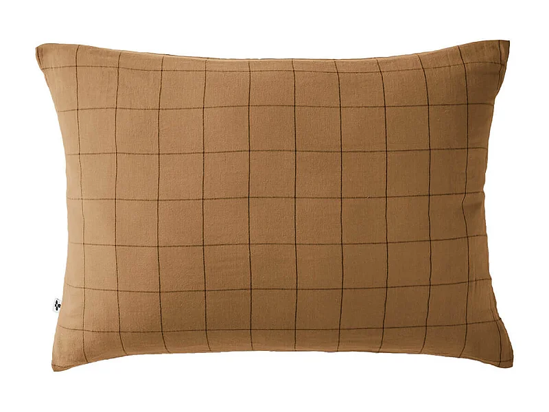 OUREA MOTIF - Taie d'Oreiller 50x70cm Gaze de Coton Camel à Grands Carreaux
