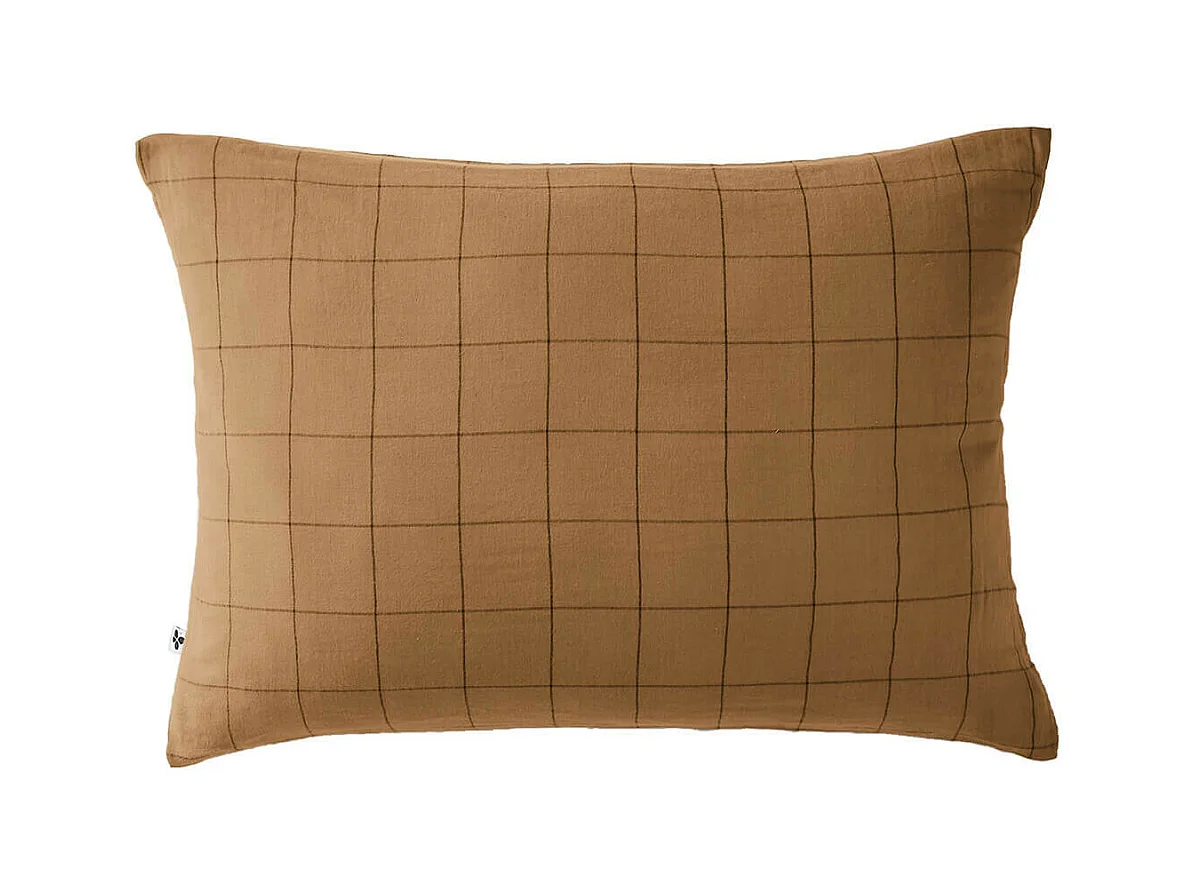 OUREA MOTIF - Taie d'Oreiller 50x70cm Gaze de Coton Camel à Grands Carreaux