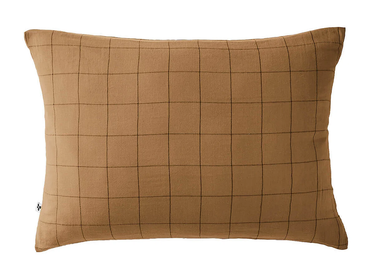 OUREA MOTIF - Taie d'Oreiller 50x70cm Gaze de Coton Camel à Grands Carreaux