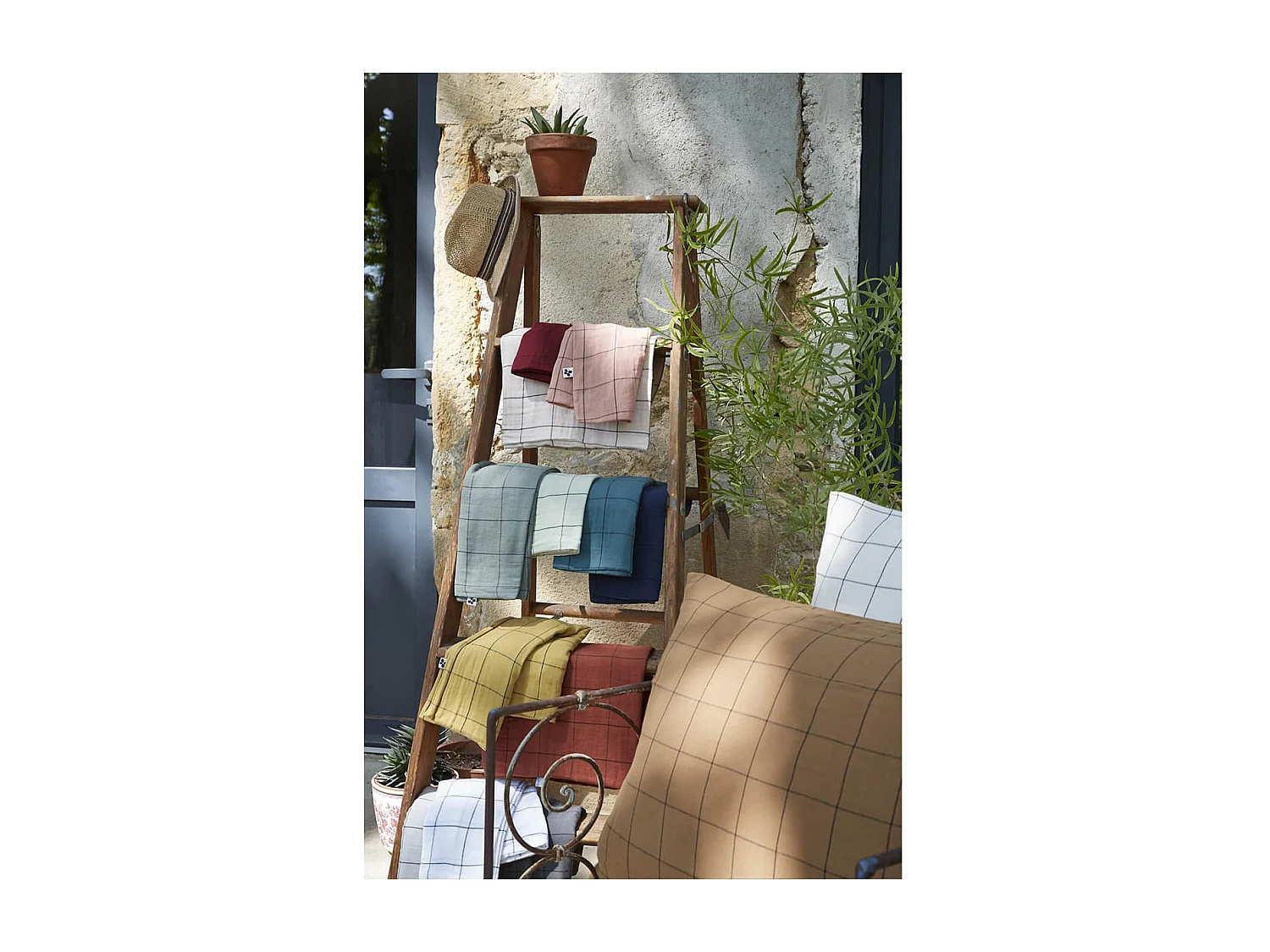 OUREA MOTIF - Taie d'Oreiller 50x70cm Gaze de Coton Camel à Grands Carreaux