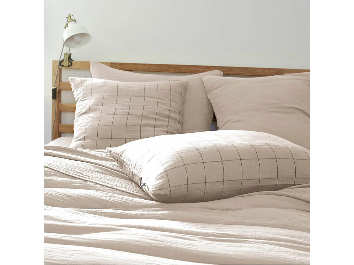 OUREA MOTIF - Taie d'Oreiller 60x60cm Gaze de Coton Pampa à Grands Carreaux