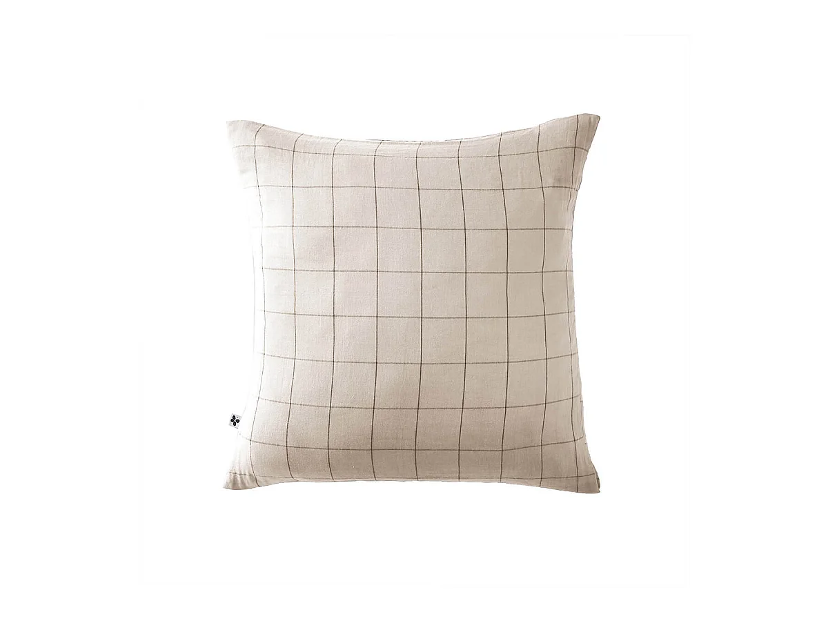 OUREA MOTIF - Taie d'Oreiller 60x60cm Gaze de Coton Pampa à Grands Carreaux