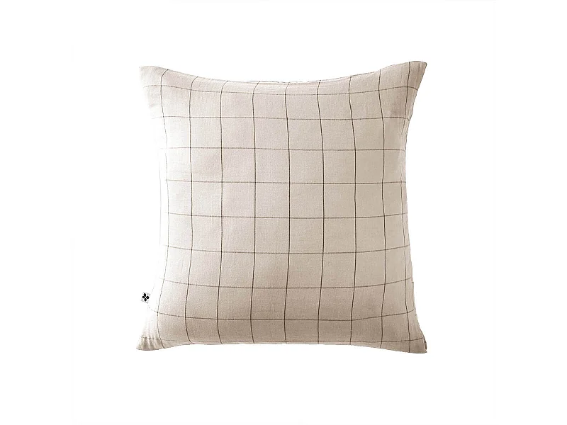 OUREA MOTIF - Taie d'Oreiller 60x60cm Gaze de Coton Pampa à Grands Carreaux