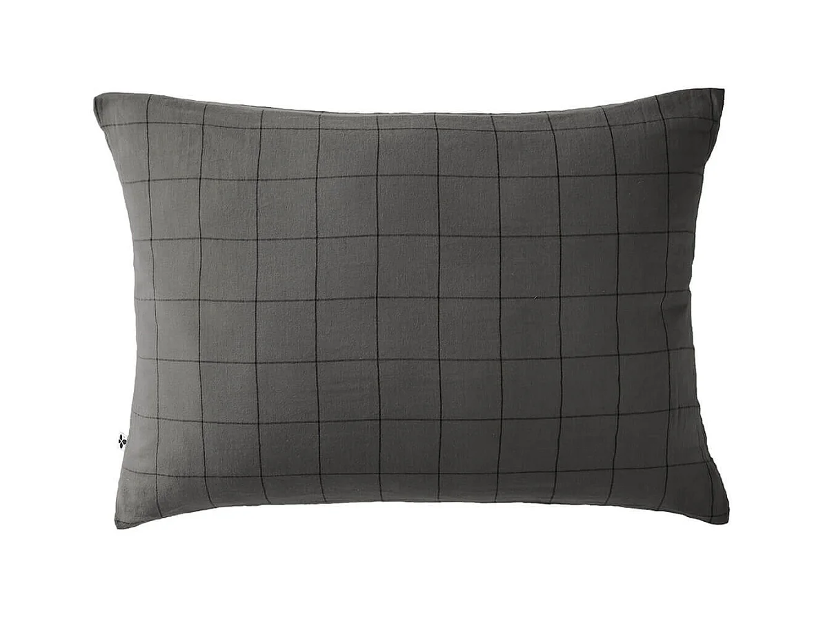 OUREA MOTIF - Taie d'Oreiller 50x70cm Gaze de Coton Granit à Grands Carreaux