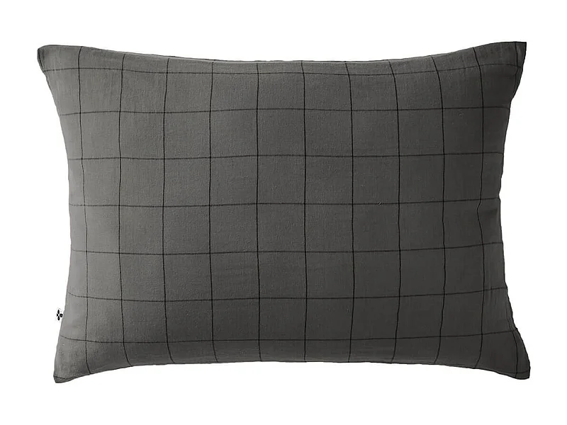 OUREA MOTIF - Taie d'Oreiller 50x70cm Gaze de Coton Granit à Grands Carreaux