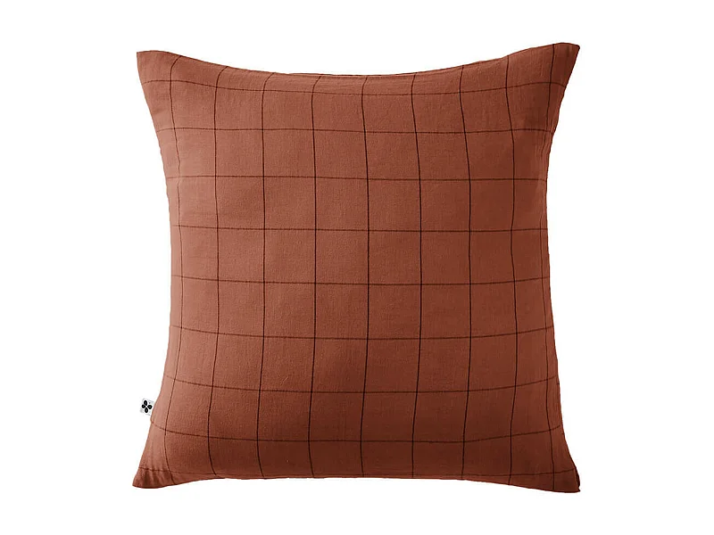 OUREA MOTIF - Taie d'Oreiller 60x60cm Gaze de Coton Terracotta à Grands Carreaux