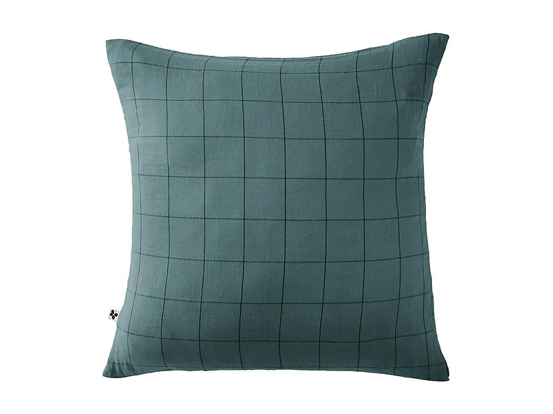 OUREA MOTIF - Taie d'Oreiller 60x60cm Gaze de Coton Canard à Grands Carreaux