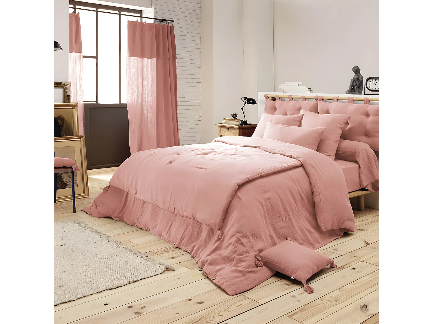 OUREA - Taie de Traversin 43x185cm Gaze de Coton Rose Peche