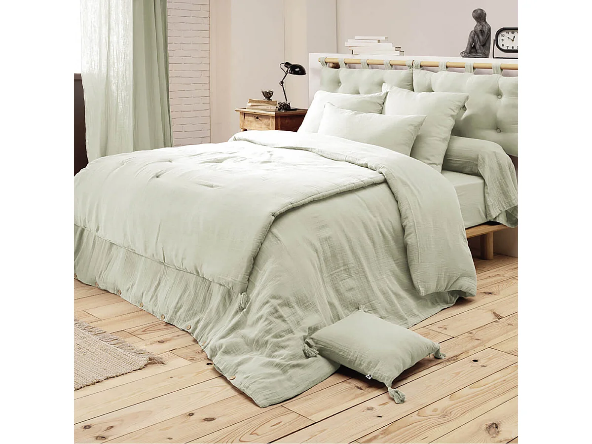 OUREA - Taie de Traversin 43x185cm Gaze de Coton Vert d'Eau