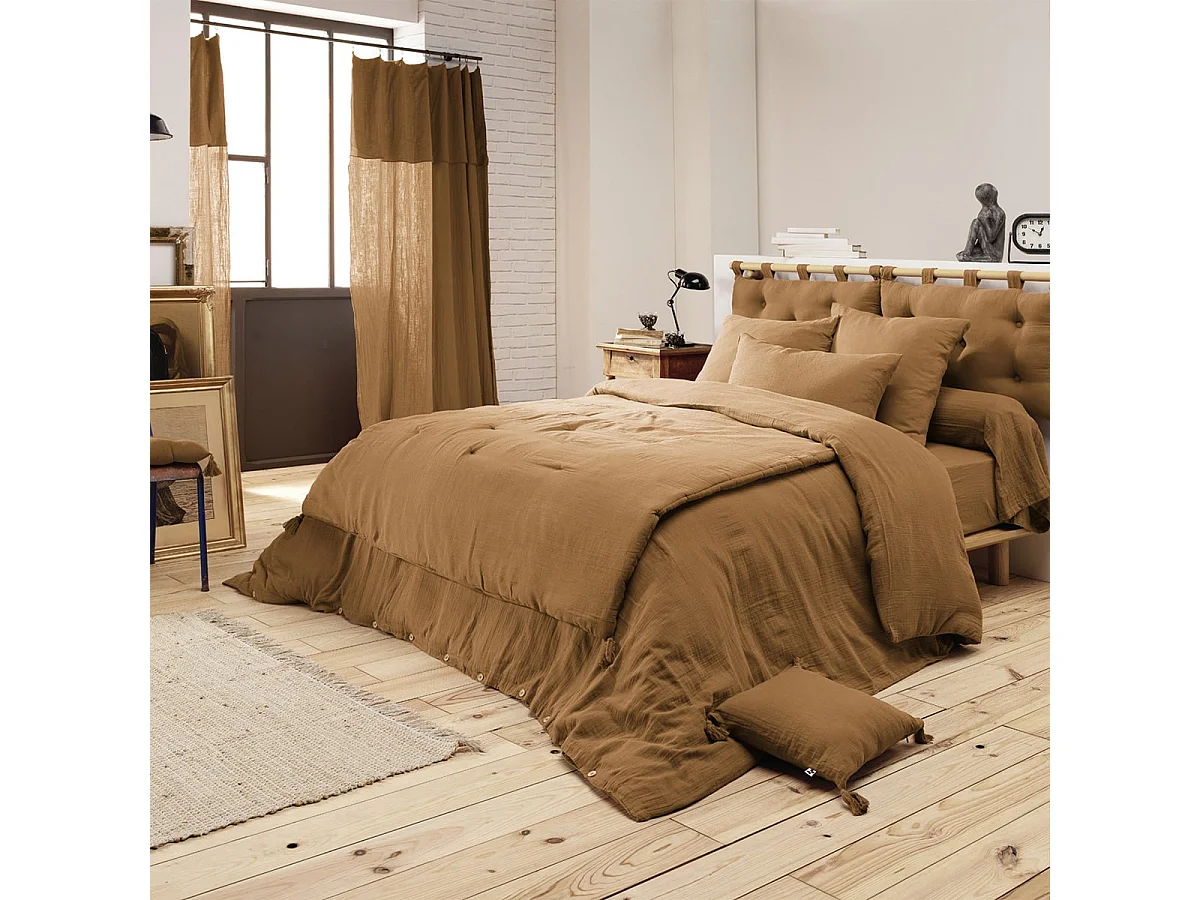 OUREA - Taie de Traversin 43x185cm Gaze de Coton Camel