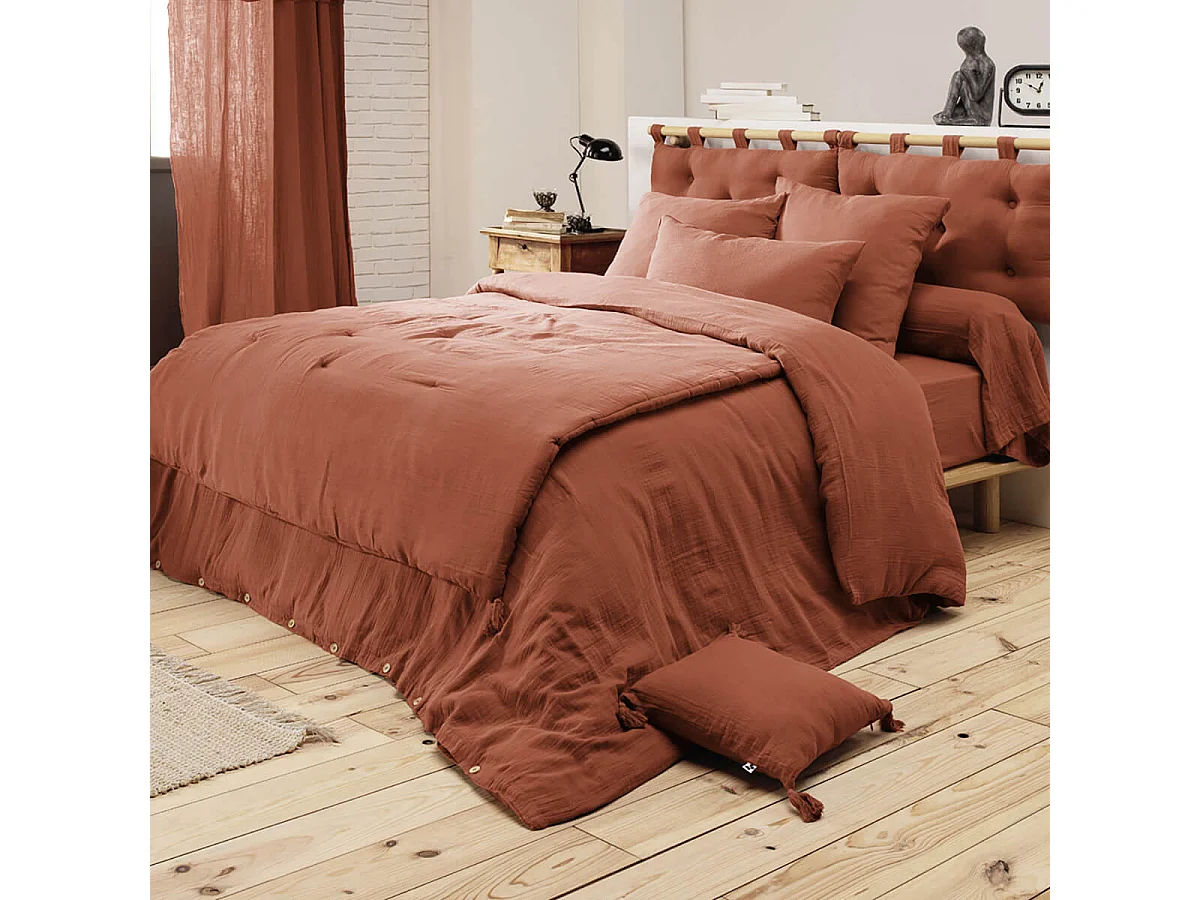 OUREA - Taie de Traversin 43x185cm Gaze de Coton Terracotta