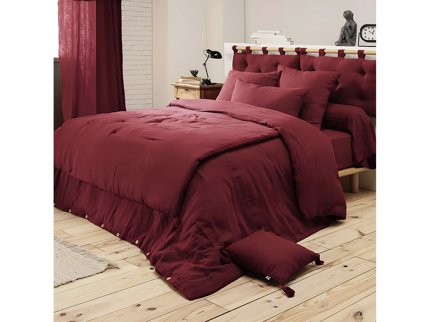 OUREA - Taie de Traversin 43x185cm Gaze de Coton Lie de Vin