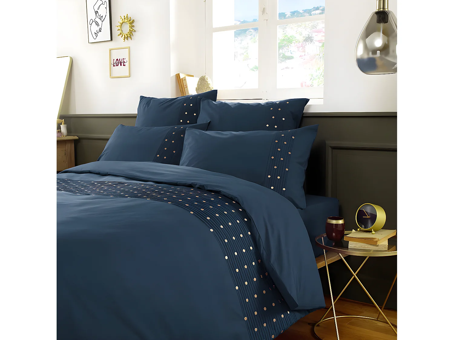 POLLY - Housse de Couette 260x240cm Coton Coloris Mûre