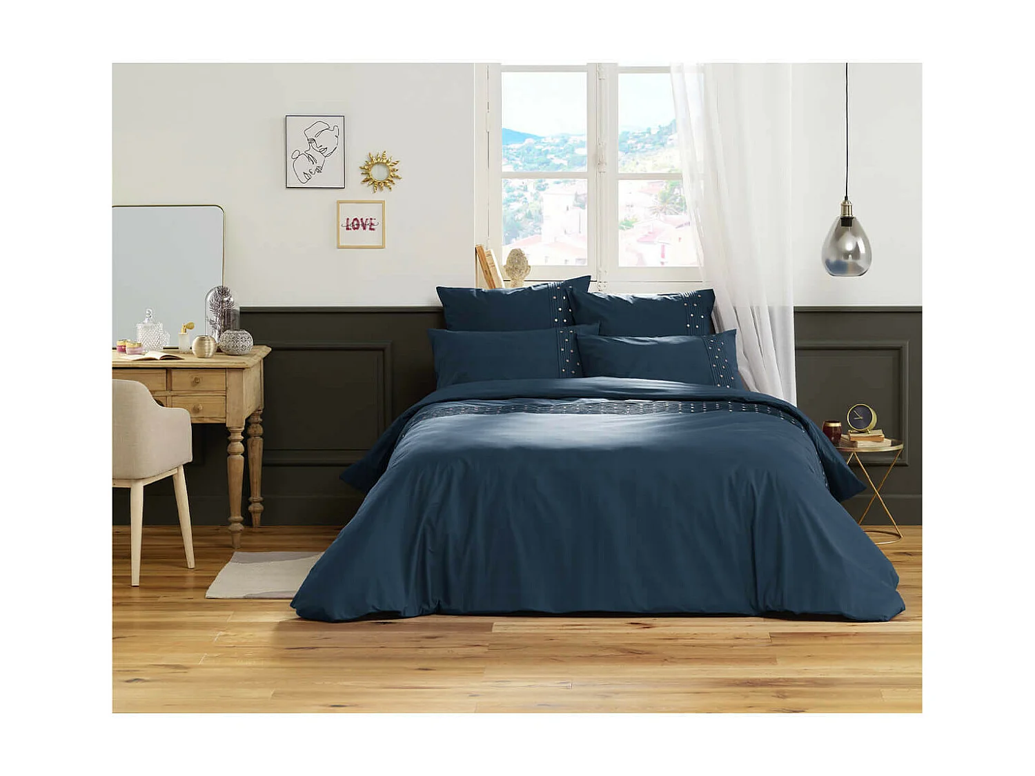 POLLY - Housse de Couette 260x240cm Coton Coloris Mûre