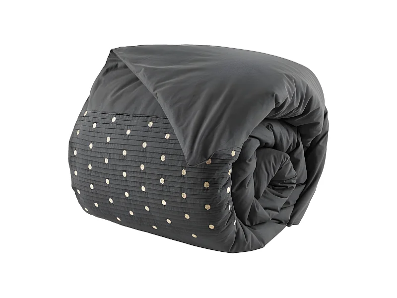 POLLY - Housse de Couette 260x240cm Coton Coloris Poivre